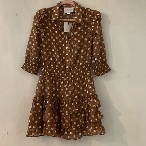 The Shirt by Rochelle Behrens Brown Polka Dot Mini Dress